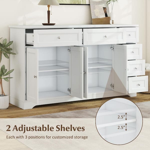 Gymax White 59'' MDF Large Storage Cabinet Buffet Sideboard w/ 4