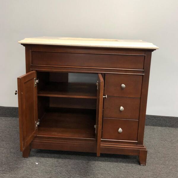 Eviva Elite Princeton 36 in. W x 23.5 in. D x 33.75 in. H Freestanding Single Bath Vanity in Teak with Crema Marfil Marble Top