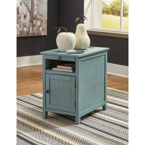 Signature Design By Ashley Treytown 15.88 in. Green Rectangle MDF Chairside End Table with USB Ports and Outlets