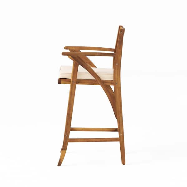 Hermosa Wood Outdoor Patio Bar Stool with Cream Cushion (2-Pack)