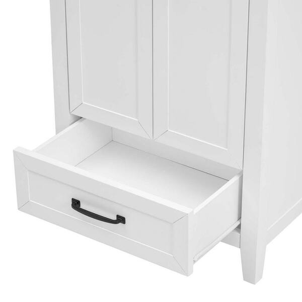 24 in. W Freestanding Bath Vanity in White with White Ceramic Top