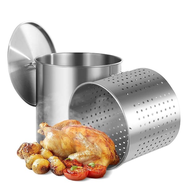 Stainless Steel Stockpot 100Qt with Basket, Large Cooking Pot, Lid & Handles, Heavy Duty Stock Pot for Events