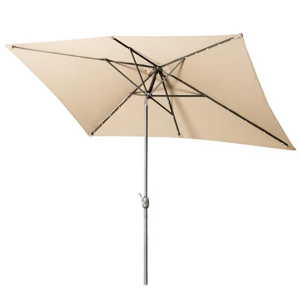 Unbranded 10 ft. x 6.5 ft. Waterproof Aluminum Rectangular Market Outdoor Patio Umbrella with Push Button Tilt and Crank in Beige