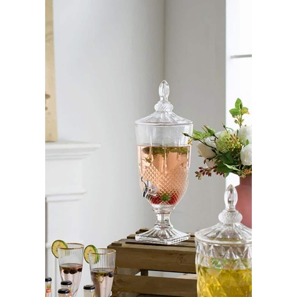 Elegant Clear Glass Beverage Dispenser with Polished Silver Lid