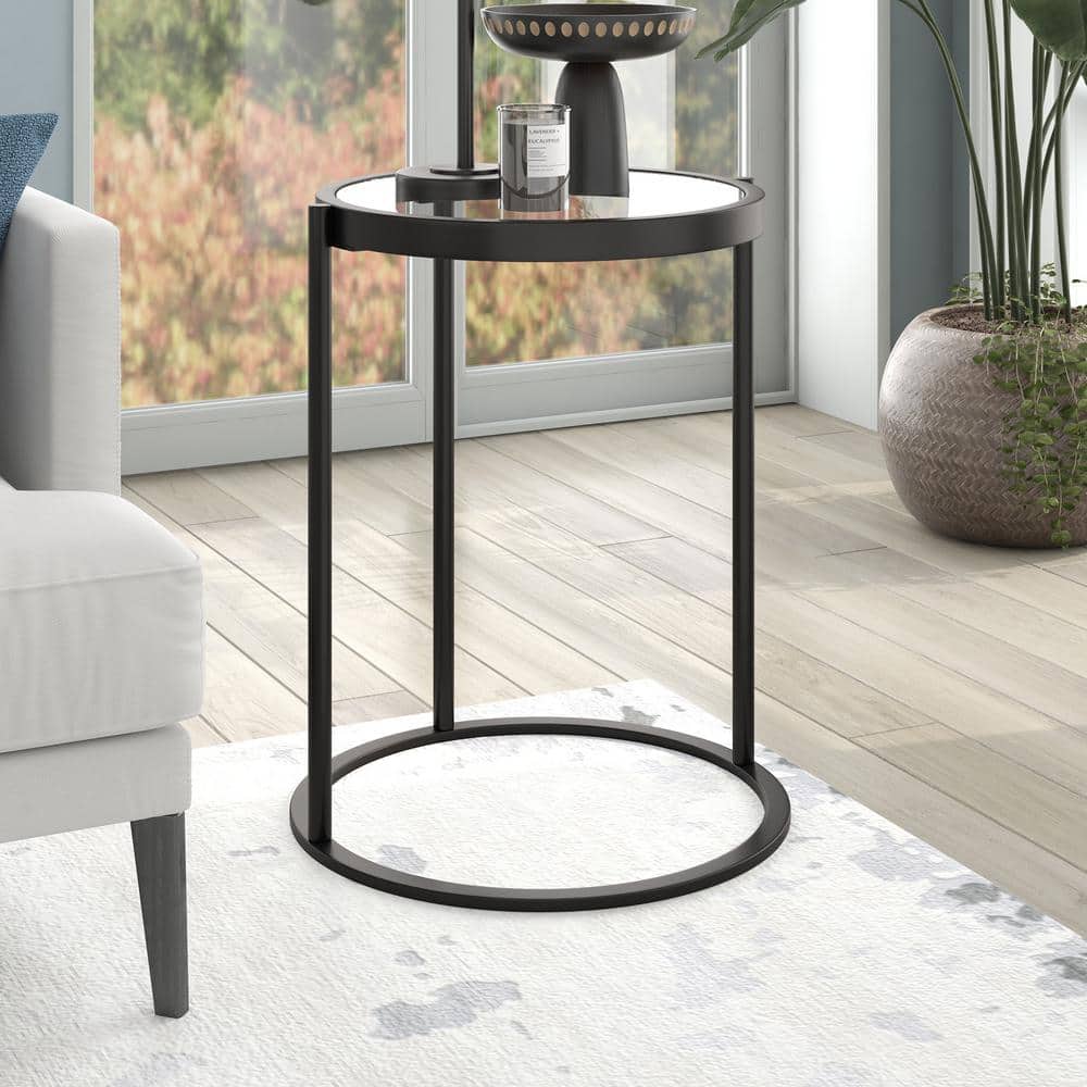 Sleek 16" Round Metal & Glass Side Table in Blackened Bronze