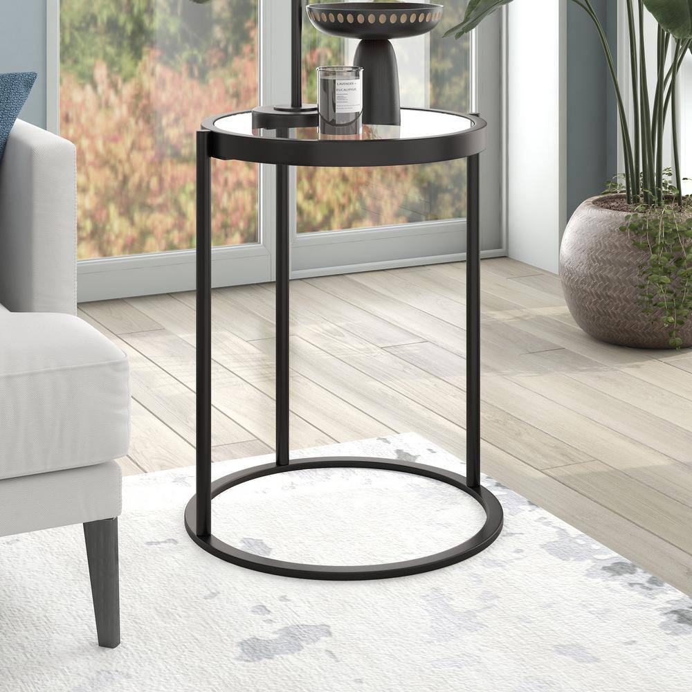Sleek 16" Round Metal & Glass Side Table in Blackened Bronze