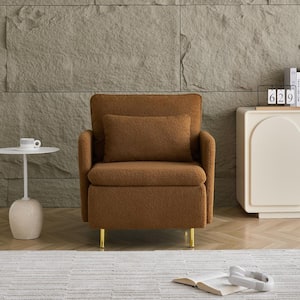 Orange Modern Accent Chair, Sherpa Upholstered Cozy Comfy Armchair with Pillow Single Club Sofa Chairs with Metal Legs