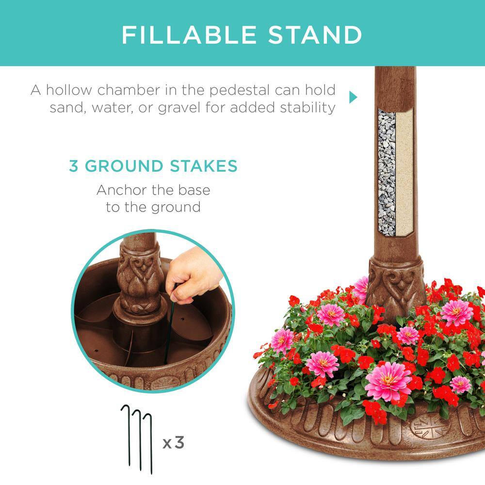 Bronze Solar-Powered Outdoor Bird Bath with Planter Base