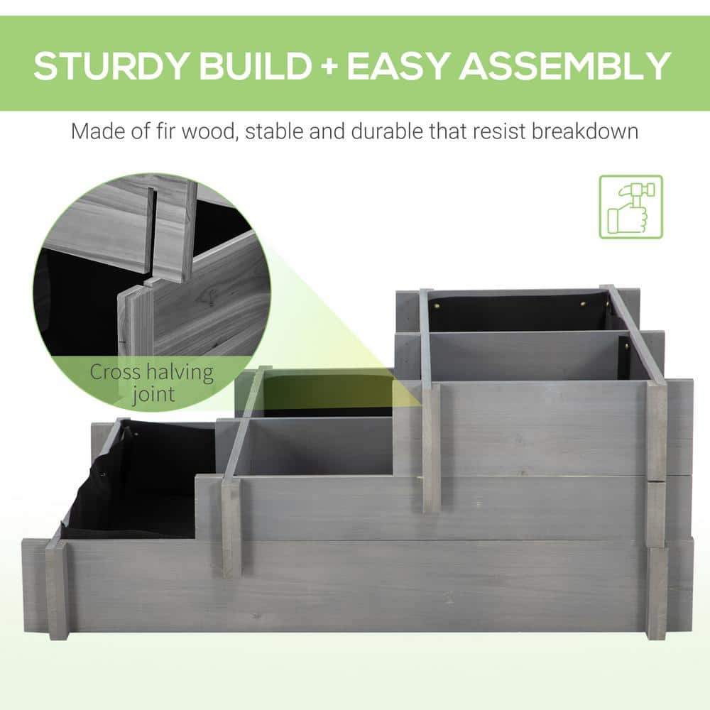 Gray 3-Tier Raised Garden Bed for Outdoor Plants