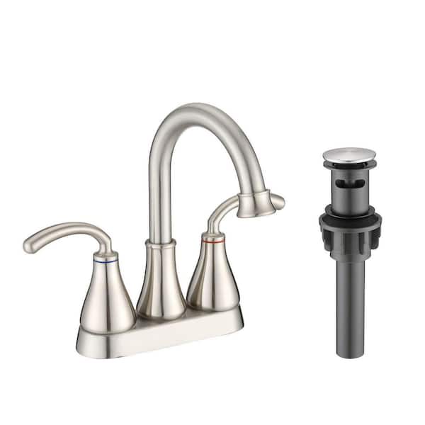 Miscool Cortney 4 in. Centerset Double Handle High-Arc Bathroom Faucet Combo Kit with Pop-up Drain Assembly in Brushed Nickel
