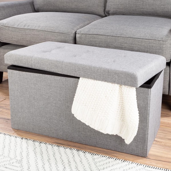 Lavish Home Gray Large Ottoman Bench with Removable Bin