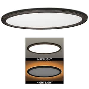32 in. Low Profile Oval Oil Rubbed Bronze Color Selectable LED Flush Mount Ceiling Light w/ Night Light Feature