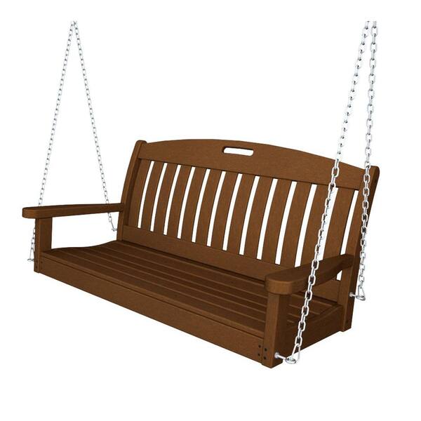 POLYWOOD Nautical 48 in. Teak Plastic Outdoor Porch Swing