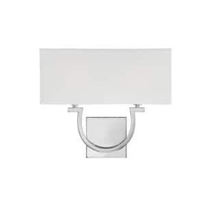 Rhodes 14 in. W x 12 in. H 2-Light Polished Nickel Wall Sconce with White Linen Shade