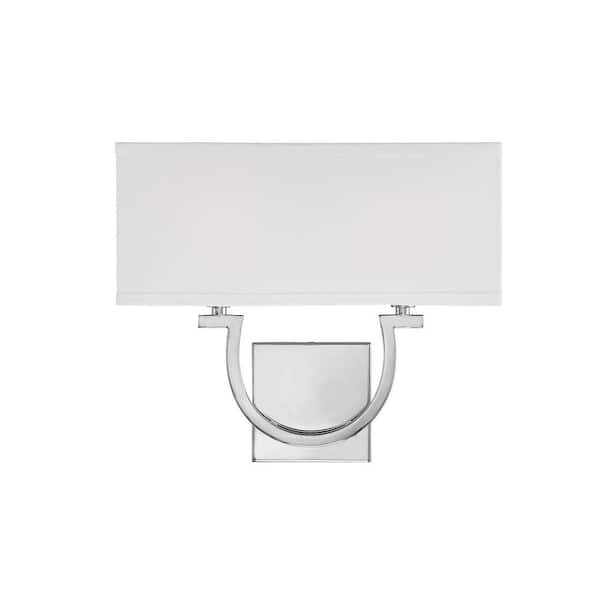 Savoy House Rhodes 14 in. W x 12 in. H 2-Light Polished Nickel Wall Sconce with White Linen Shade