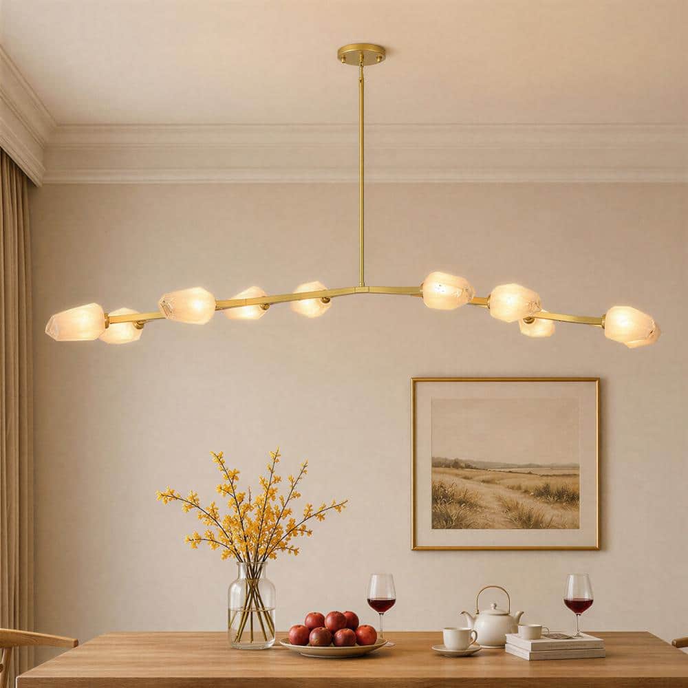 72 in. 10-Light Dimmable LED Brass Linear Branch Kitchen Island Chandelier with Glass Shades, for Living Room, Foyer price history on PriceWatchPro