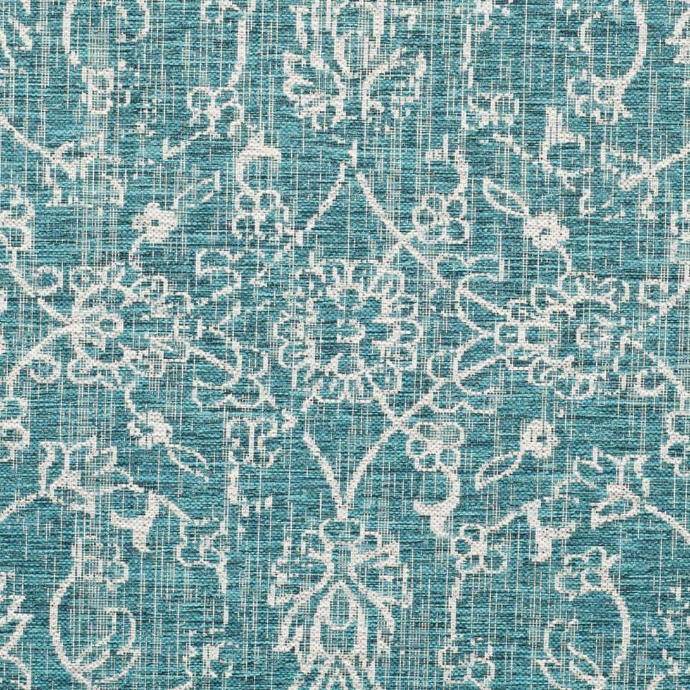 Turquoise Flat Woven Round Synthetic Area Rug, 6'-7"