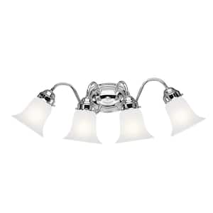 Independence 25.5 in. 4-Light Chrome Transitional Bathroom Vanity Light with Frosted Glass Shade