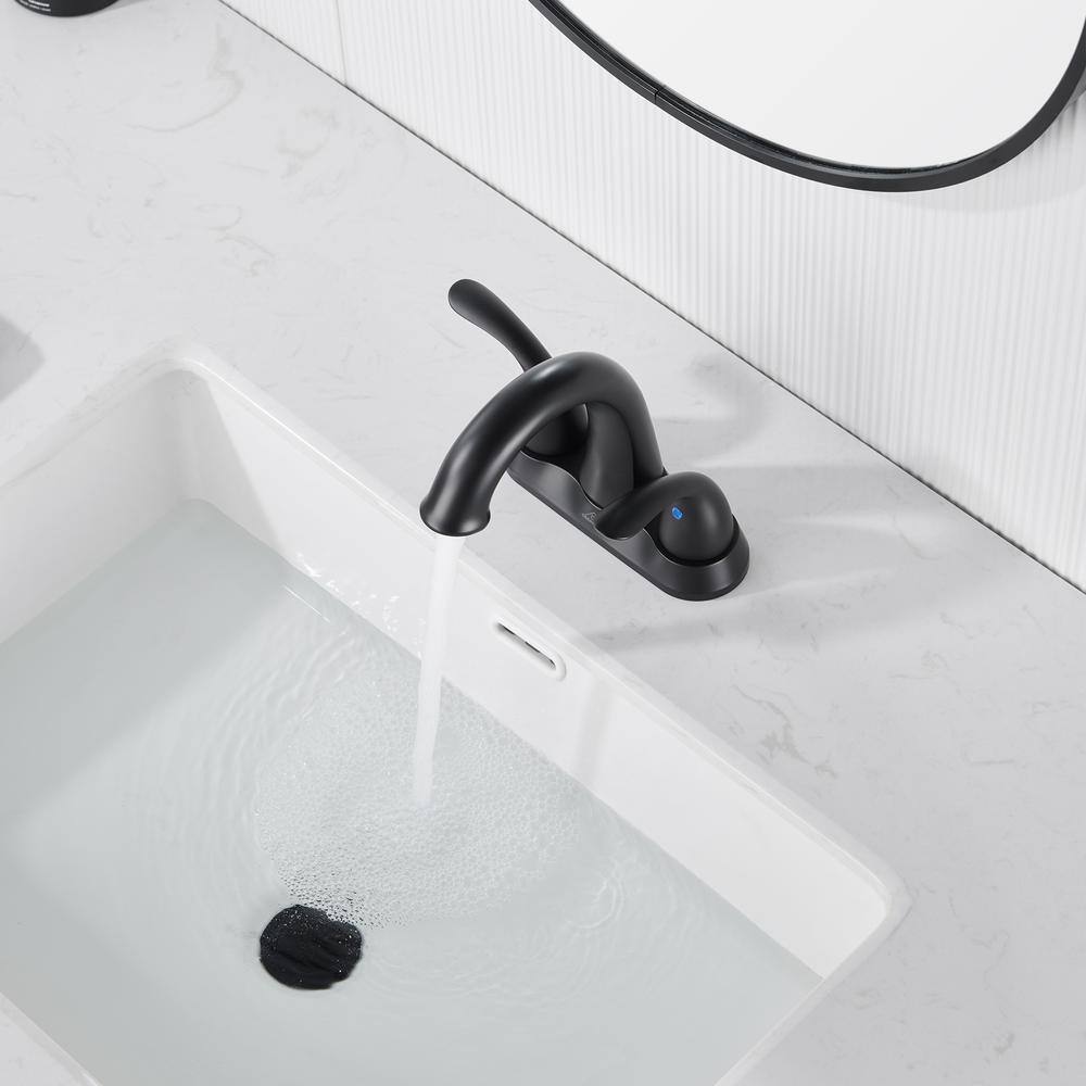 Matte Black Stainless Steel Centerset Bathroom Faucet with Drain