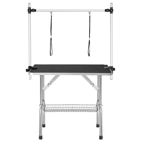 Tatayosi Black 46 in. x 24 in. Professional Dog Pet Grooming Table Large Adjustable Heavy Duty Portable w/Arm & Noose & Mesh Tray
