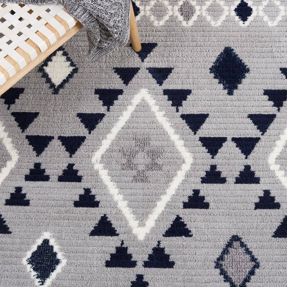 Gray and Navy Rectangular Synthetic Hand-knotted Area Rug, 4' x 6'