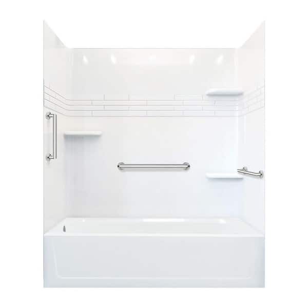 MUSTEE Topaz 60 in. L x 30 in. W x 74.75 in. H Rectangular Tub/ Shower Combo Unit in White with Left-Hand Drain