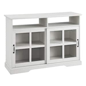 Brushed White Wood and Glass Classic Sideboard with 2-Sliding Doors
