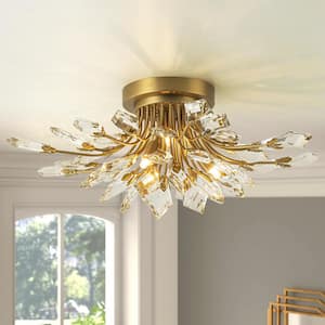 Esther 4-Light 21. 3 in. Gold Crystal Semi- Flush Mount Light