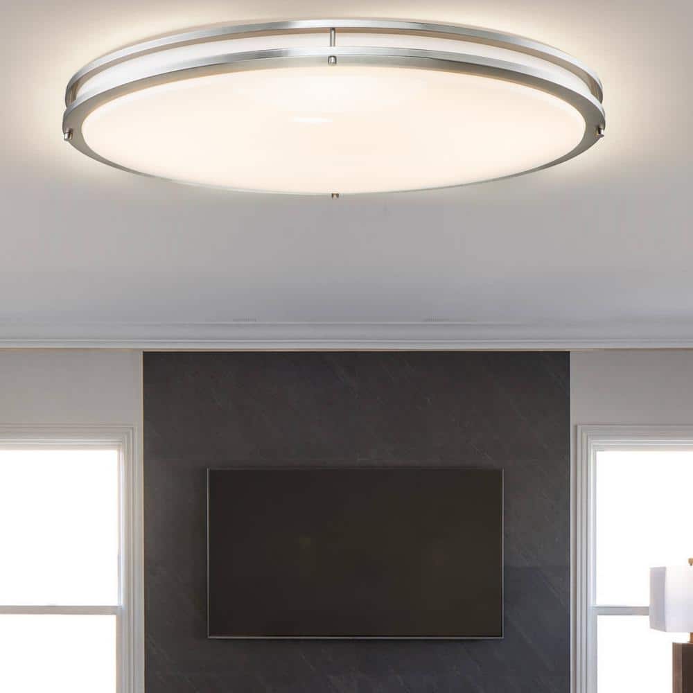 Sleek 32.5" Brushed Nickel LED Oval Flush Mount with Acrylic Shade