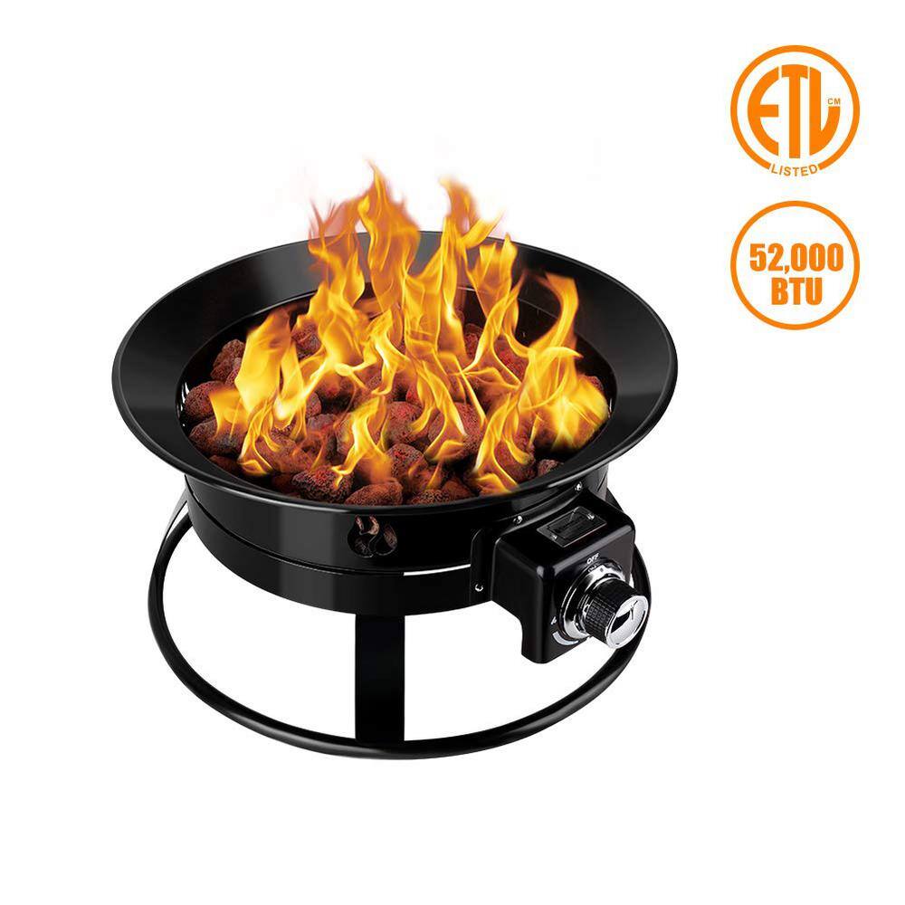 Portable Black Steel Gas Fire Pit with Manual Ignition