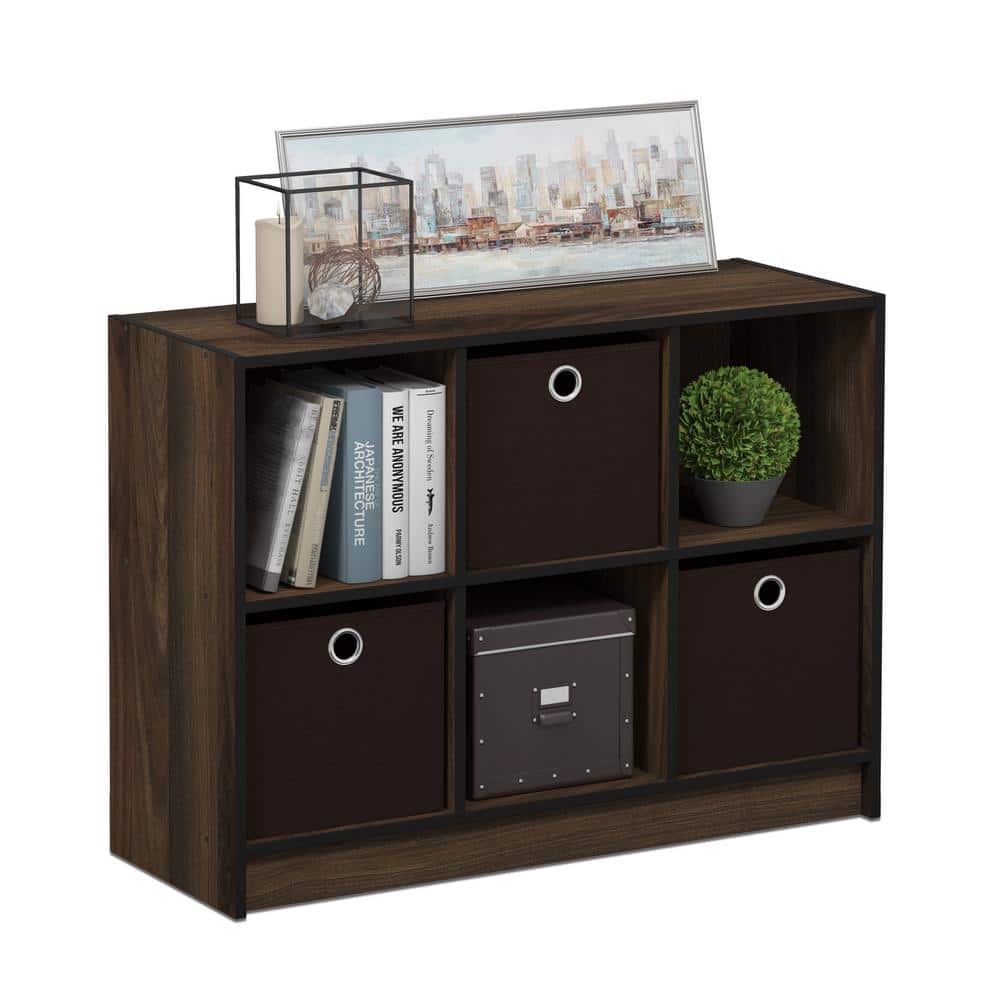 Columbia Walnut & Dark Brown 6-Cube Study Room Organizer with Bins
