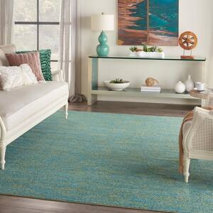 Nourison Essentials Blue Green 8 ft. x 10 ft. Solid Contemporary Indoor/Outdoor Patio Area Rug
