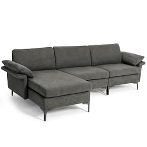 100.5 in. W Square Arm 3-Piece Polyester Modular Modern Sectional Sofa with Reversible Chaise and 2-USB Ports Gray