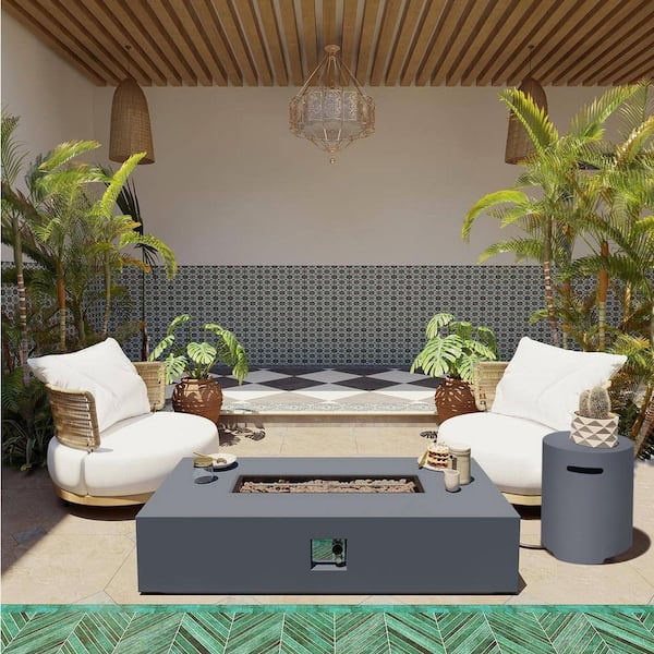 UPHA 56 in. x 28 in. Rectangle Concrete Propane Outdoor Fire Pit in Dark Gray