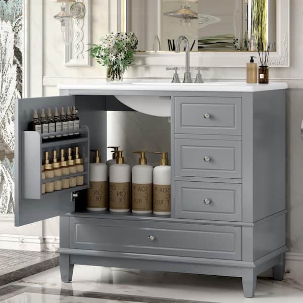 Ziyudura 36 in. Single Sink Freestanding Gray Bath Vanity with