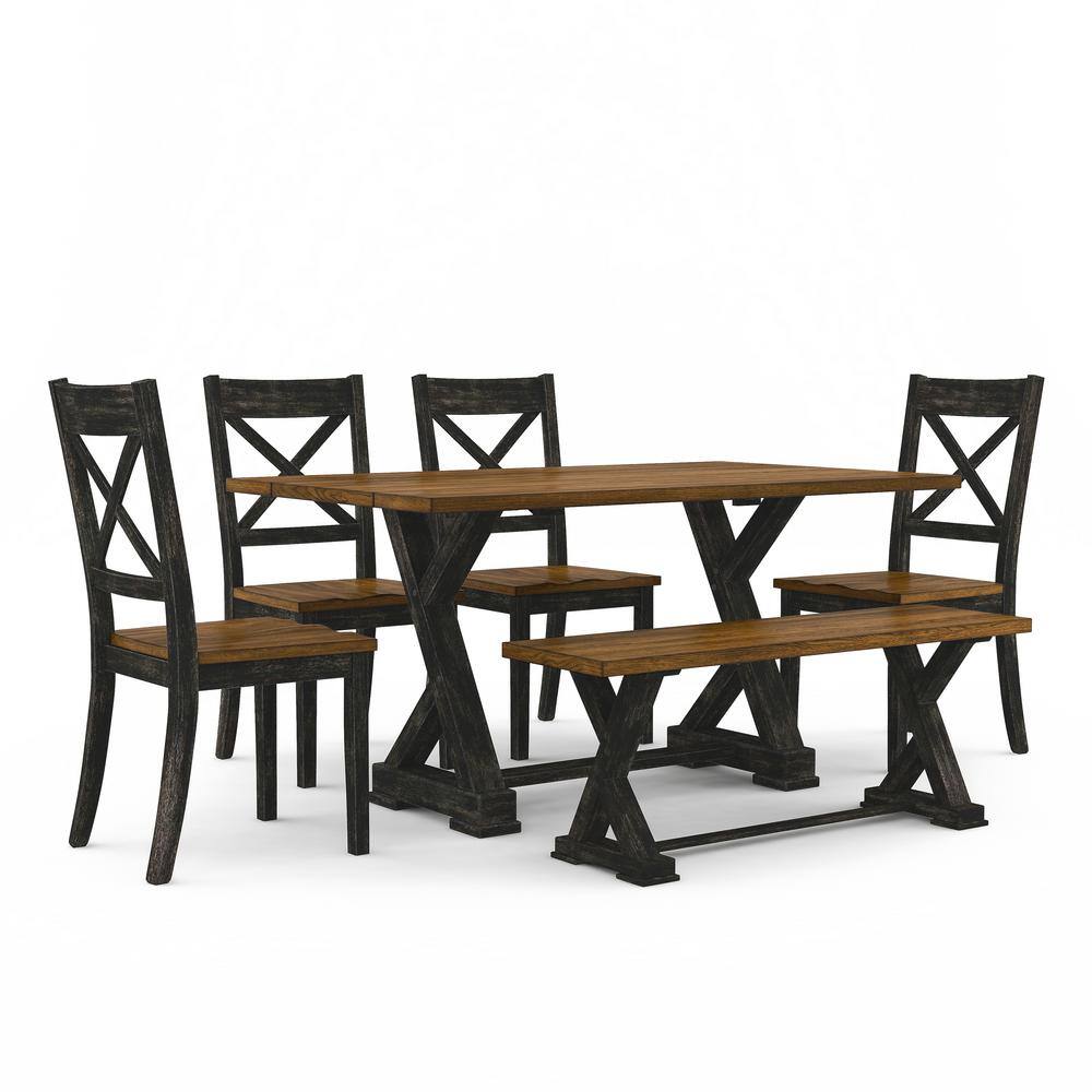 Restaurant Set of 42 Square Antique Bourton Pine Table On Heavy Duty Black  Iron Cast Base with Four Black Luie Restaurant Chairs - ModernLineFurniture®