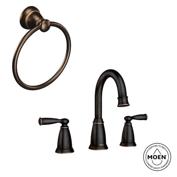 MOEN Banbury 8 in. Widespread 2-Handle Bathroom Faucet with Towel Ring in Mediterranean Bronze (Valve Included)