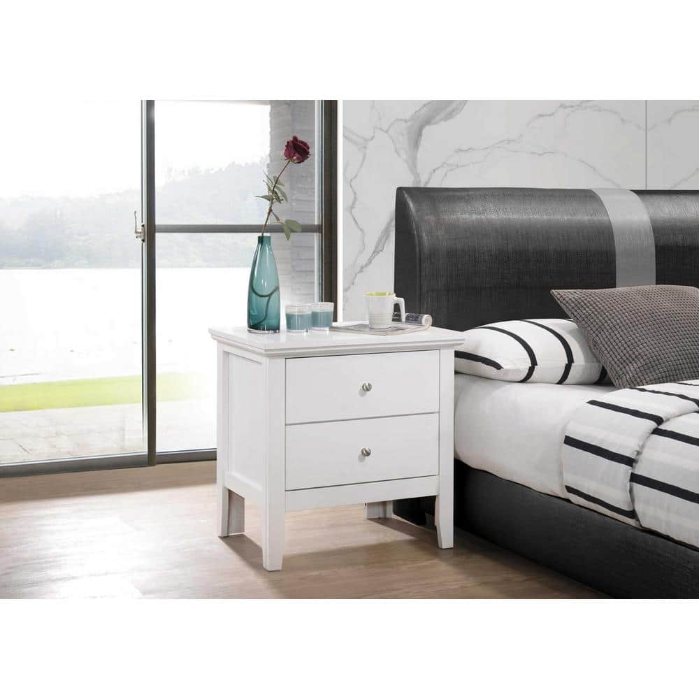 Primo 2-Drawer White Nightstand (24 in. H x 19 in. W x 15.5 in. D)