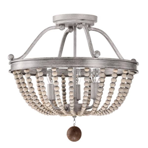 Warehouse of Tiffany Onos 17 in. 3-Light Indoor Weathered Grey Semi-Flush Mount Light with Light Kit