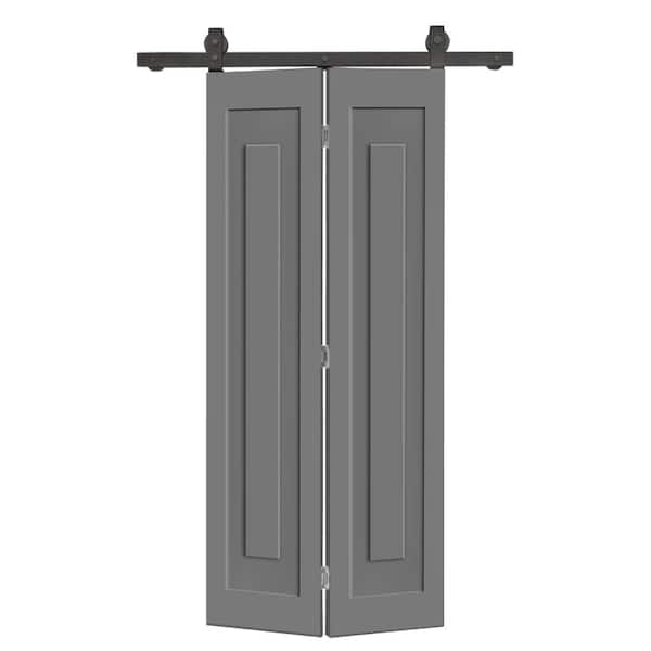 CALHOME 30 in. x 80 in. 1-Panel Shaker Hollow Core Light Gray Composite Bi-Fold Door with Sliding Barn Door Hardware Kit