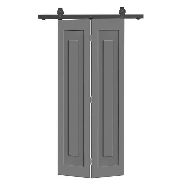 CALHOME 36 in. x 84 in. 1-Panel Shaker Hollow Core Light Gray Composite Bi-Fold Door with Sliding Barn Door Hardware Kit