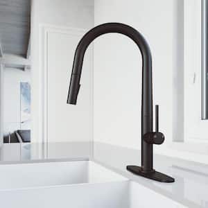Greenwich Single Handle Pull-Down Sprayer Kitchen Faucet Set with Deck Plate in Matte Black