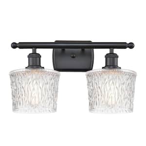 Niagra 16 in. 2-Light Matte Black Vanity Light with Clear Glass Shade