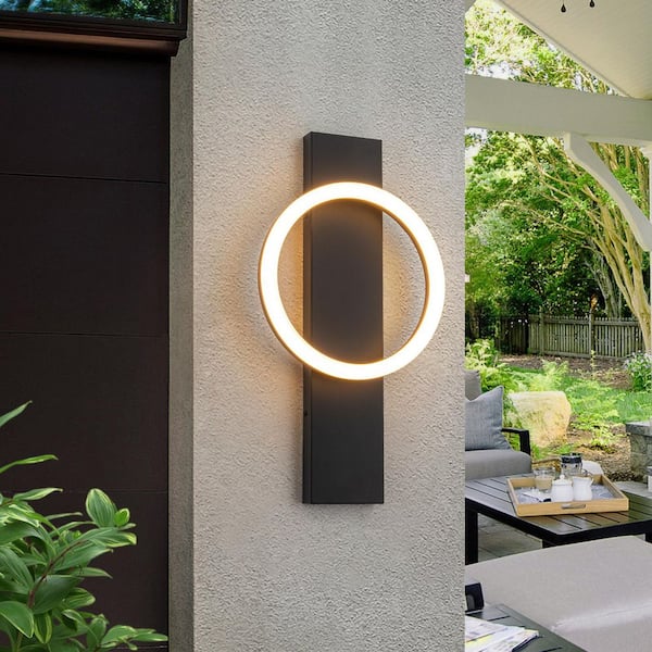 Acerbis 1-Light Matte Black Ring Integrated LED Outdoor Lantern Wall Light