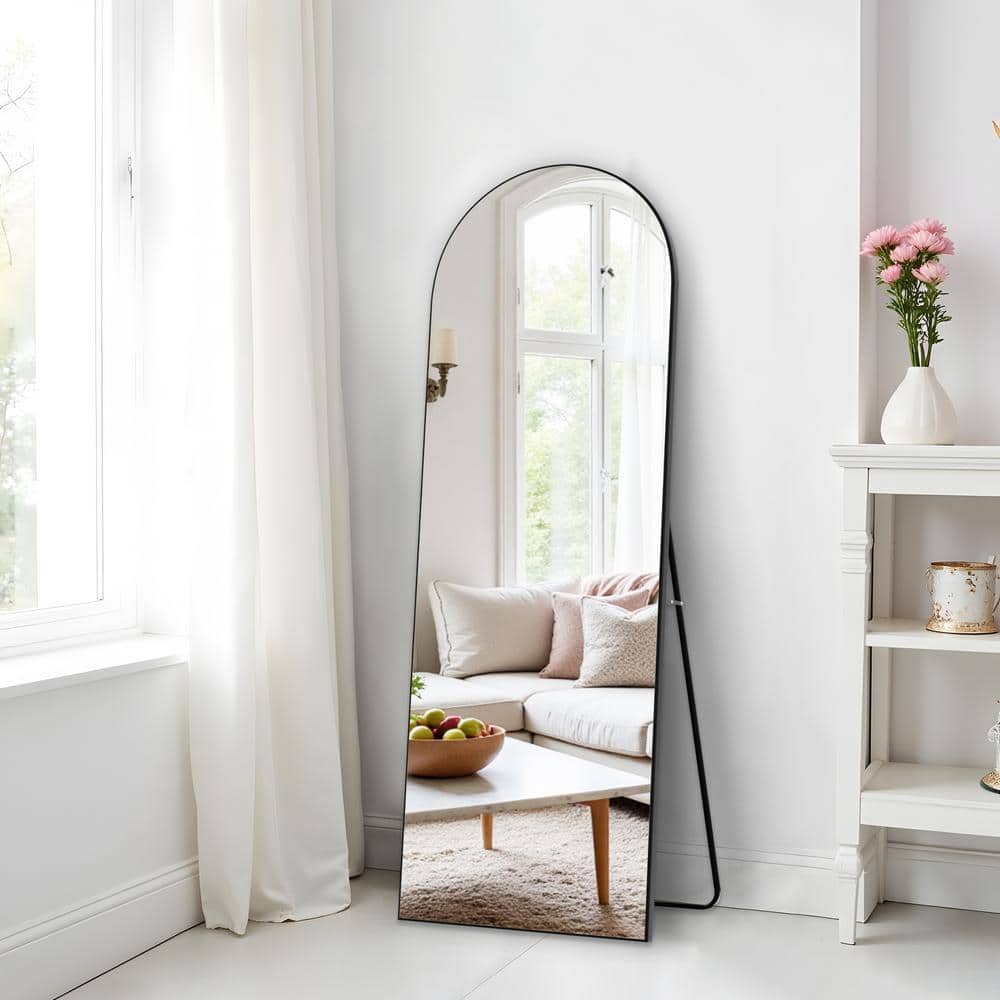 21 in. W x 64 in. H Wood Frame Arched Floor Mirror, Bedroom Living Room Wal