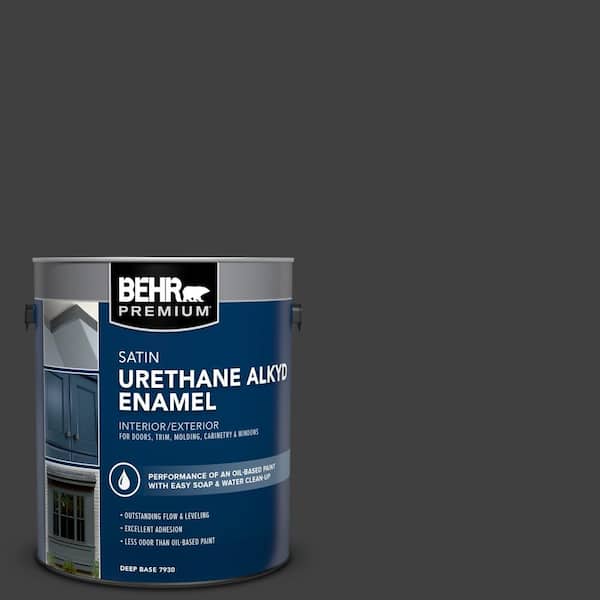 BEHR PREMIUM 1 gal. #1350 Ultra Pure Black Urethane Alkyd Satin Enamel Interior/Exterior Paint