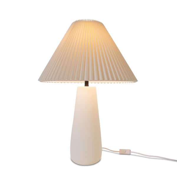 Brightech Gwen 25 in Off-White Cream Mid-Century 9W 800Lm 3000K LED Contemporary Round Table Lamp With Cream Cotton Empire Shade