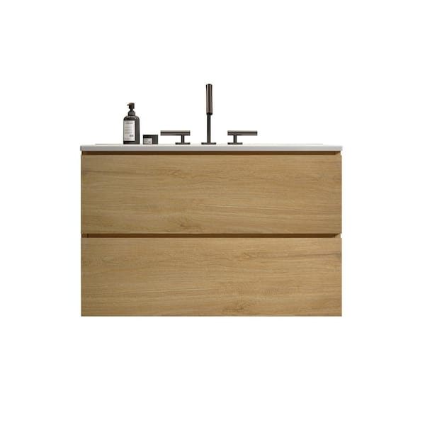 Boosicavelly 30 in. W x 18 in. D x 21 in. H Single Sink Floating Bath Vanity in Natural Oak with White Ceramic Top
