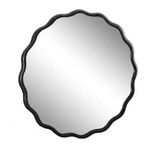 Black 30 in. W x 30 in. H Round Solid Wood Wavy Mirror-Modern Wall Decor for Bathroom, Bedroom, Living Room, Dining