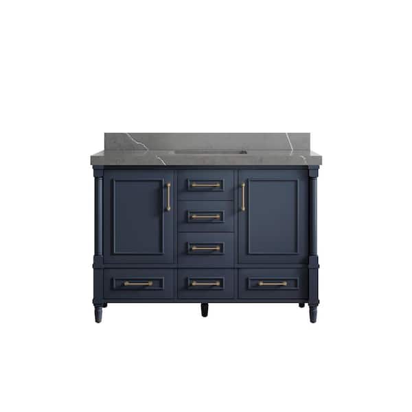 Willow Collections Hudson 48 in. W x 22 in. D x 36 in. H Bath Vanity in Navy Blue with 2 in. Piatra Gray Top